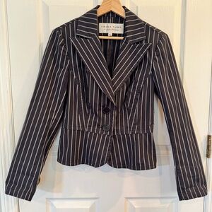 Trina Turk Pinstripe Fitted Blazer Jacket Sz 4 Two Button Workwear Classic